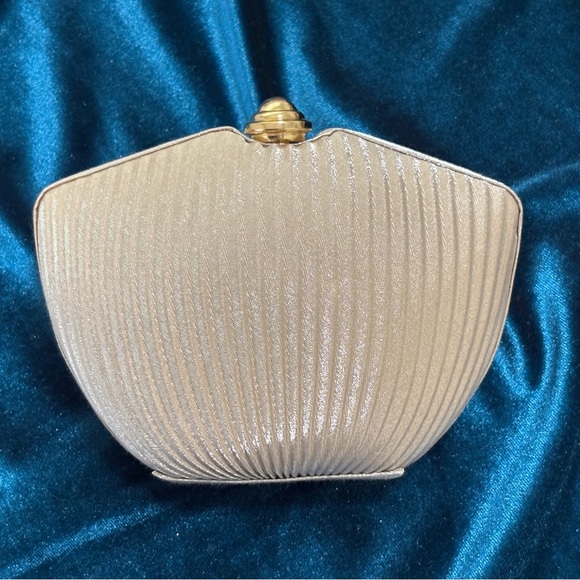 Party Purse Taupe with Gold Clasp and Convertible Rope Strap - Picture 1 of 8